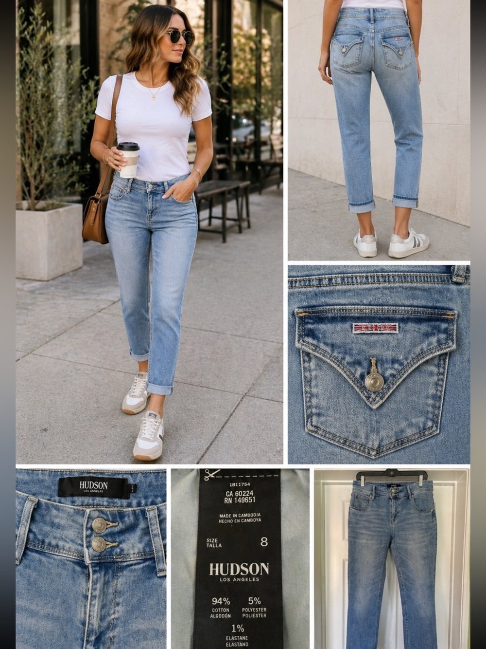 Hudson Jeans Size 8 Mid Rise Straight Leg Cropped Flap Pocket Stretch Denim